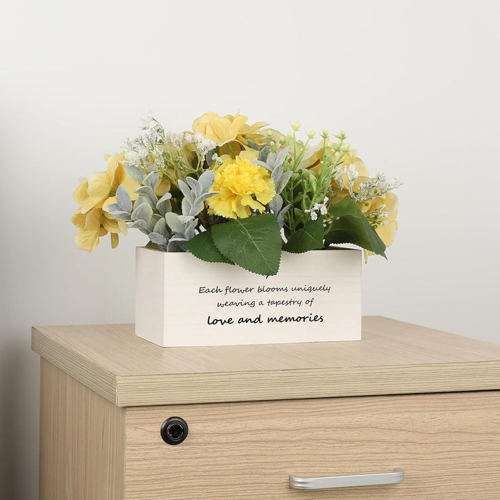 Personalized Name Wooden Box with Artificial Flowers - Decorative Container
