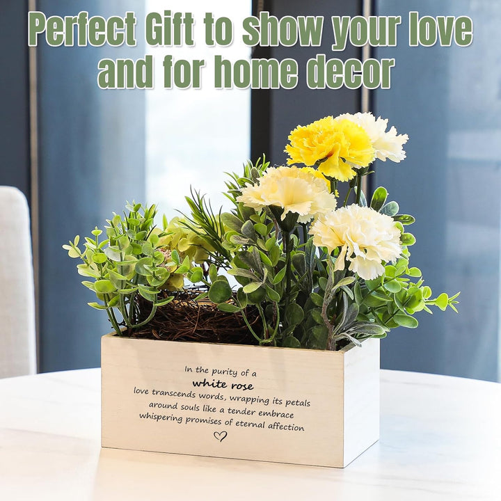 Personalized Name Wooden Box with Artificial Flowers - Decorative Container