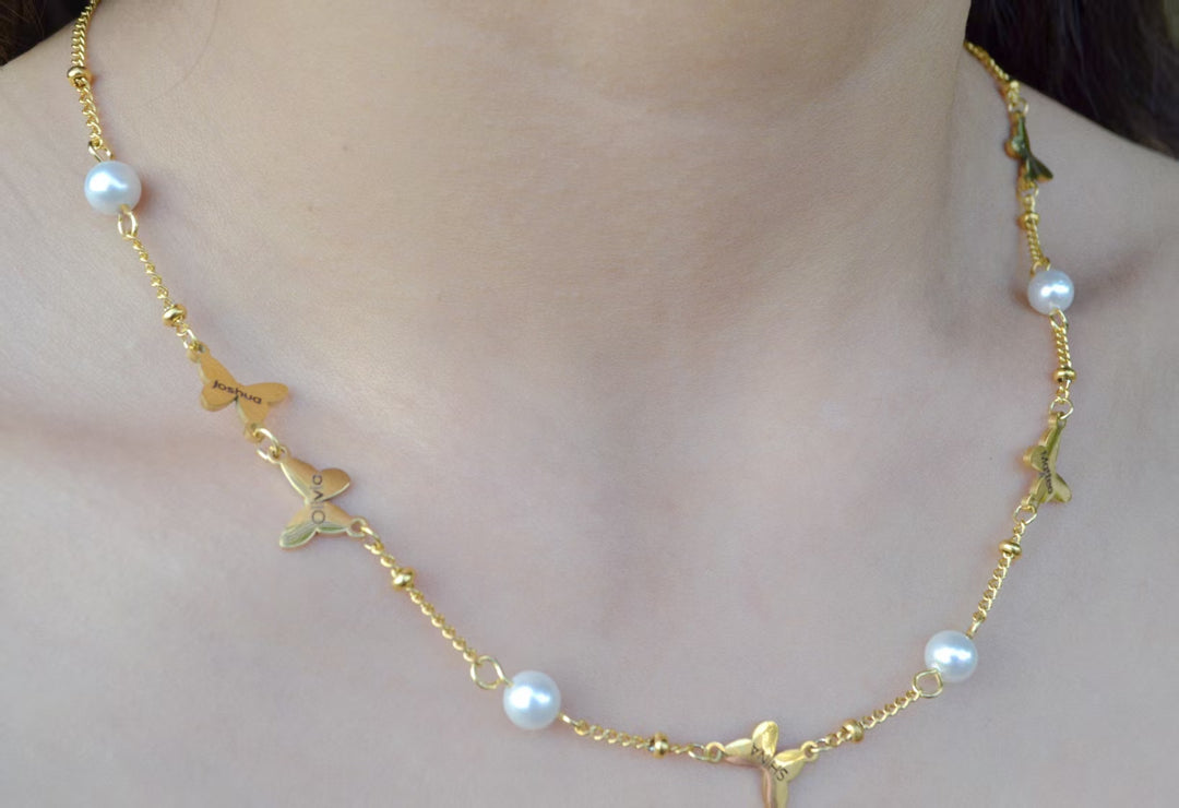 Personalized butterfly pearl name custom necklace