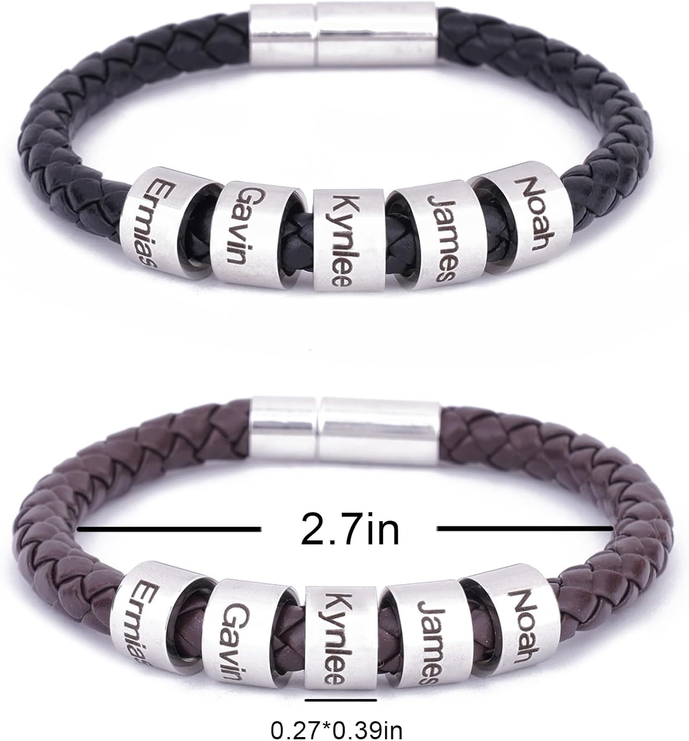 Personalized Mens Leather Bracelet Custom Bracelets Bead Engraved with Name