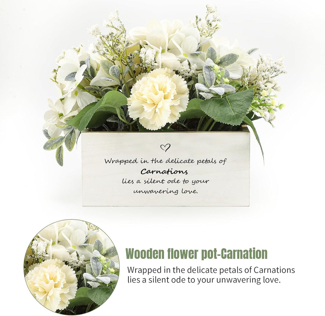 Personalized Name Wooden Box with Artificial Flowers - Decorative Container