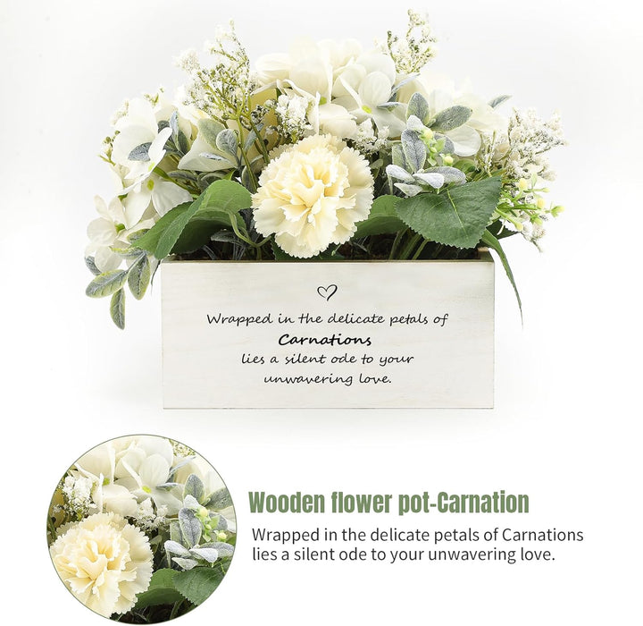 Personalized Name Wooden Box with Artificial Flowers - Decorative Container