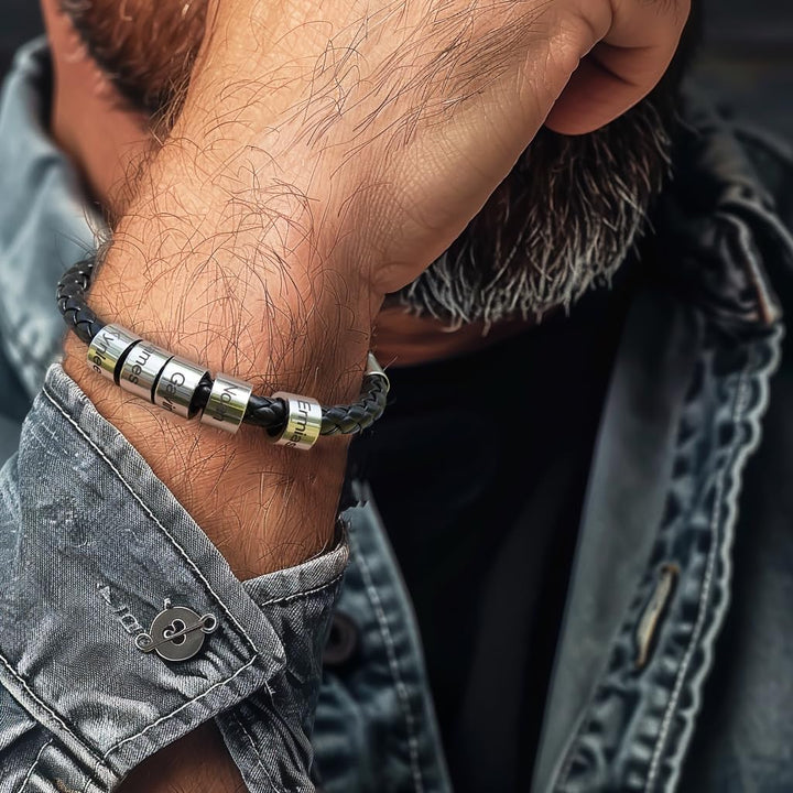 Personalized Mens Leather Bracelet Custom Bracelets Bead Engraved with Name