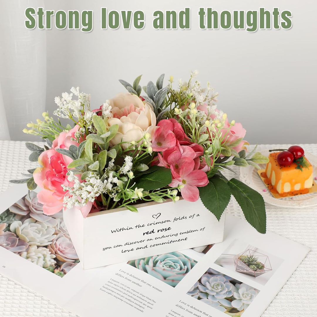 Personalized Name Wooden Box with Artificial Flowers - Decorative Container