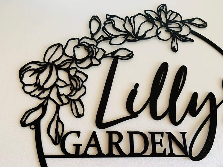 Personalized Flower Garden Name Sign, Custom Metal Wall Art