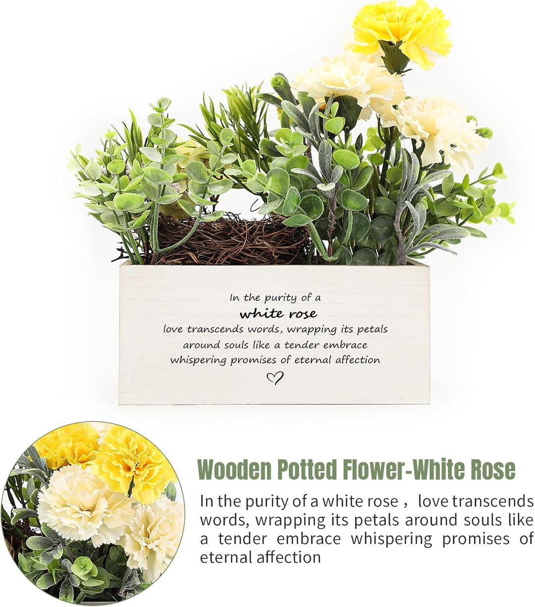 Personalized Name Wooden Box with Artificial Flowers - Decorative Container