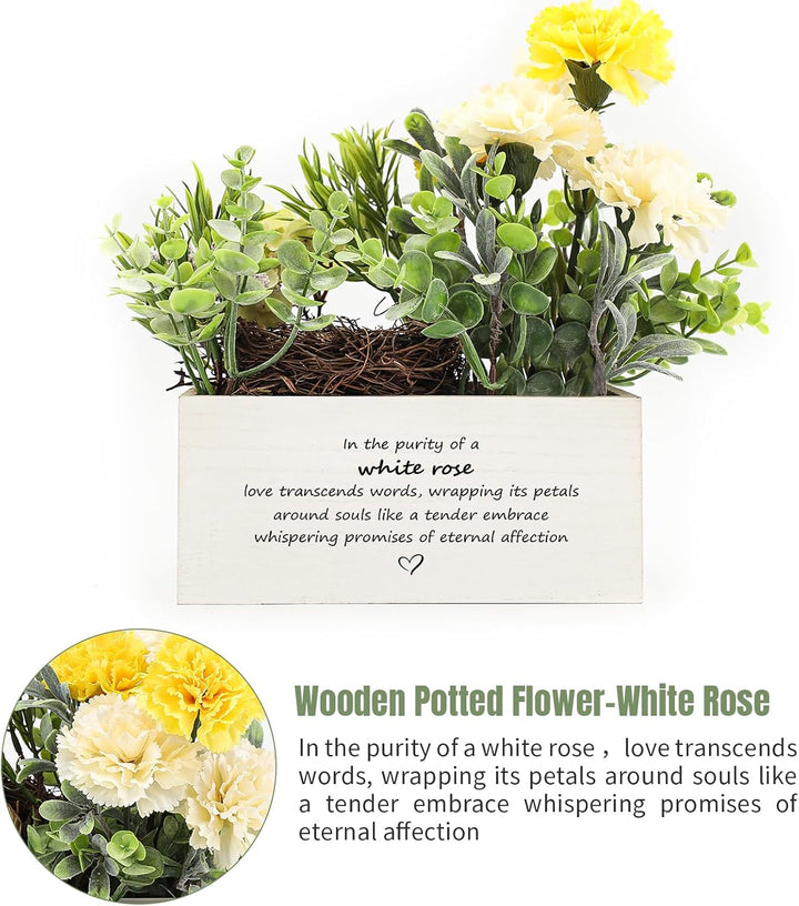 Personalized Name Wooden Box with Artificial Flowers - Decorative Container