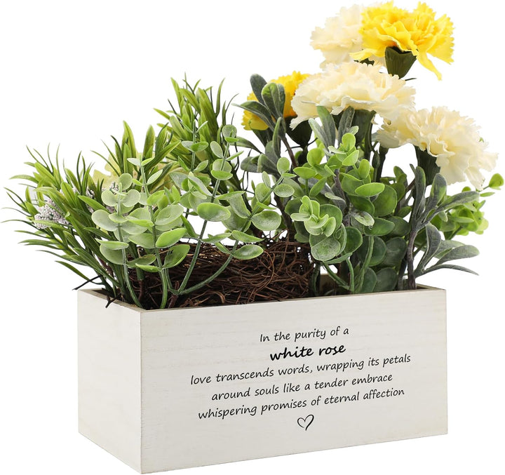 Personalized Name Wooden Box with Artificial Flowers - Decorative Container