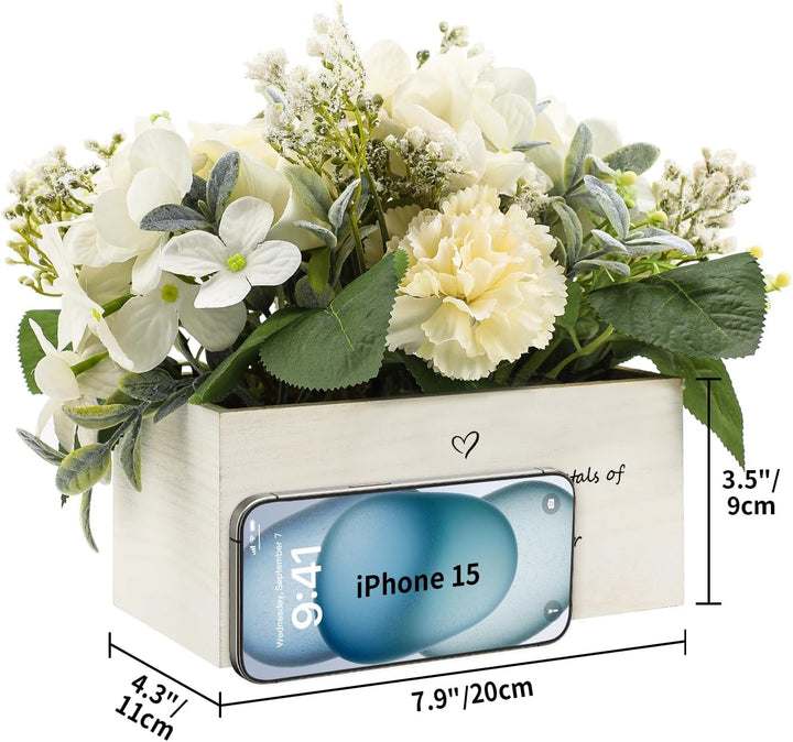 Personalized Name Wooden Box with Artificial Flowers - Decorative Container