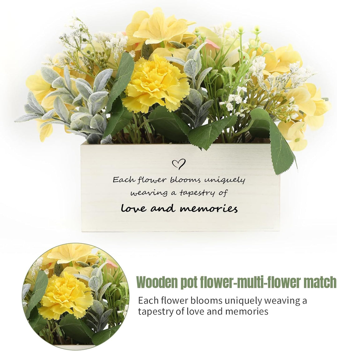 Personalized Name Wooden Box with Artificial Flowers - Decorative Container