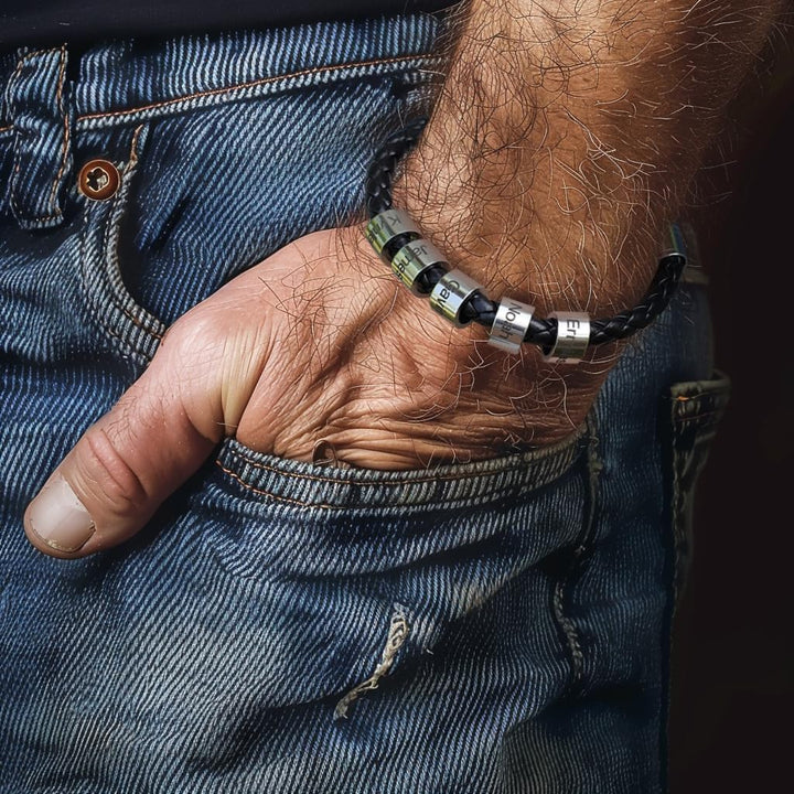 Personalized Mens Leather Bracelet Custom Bracelets Bead Engraved with Name
