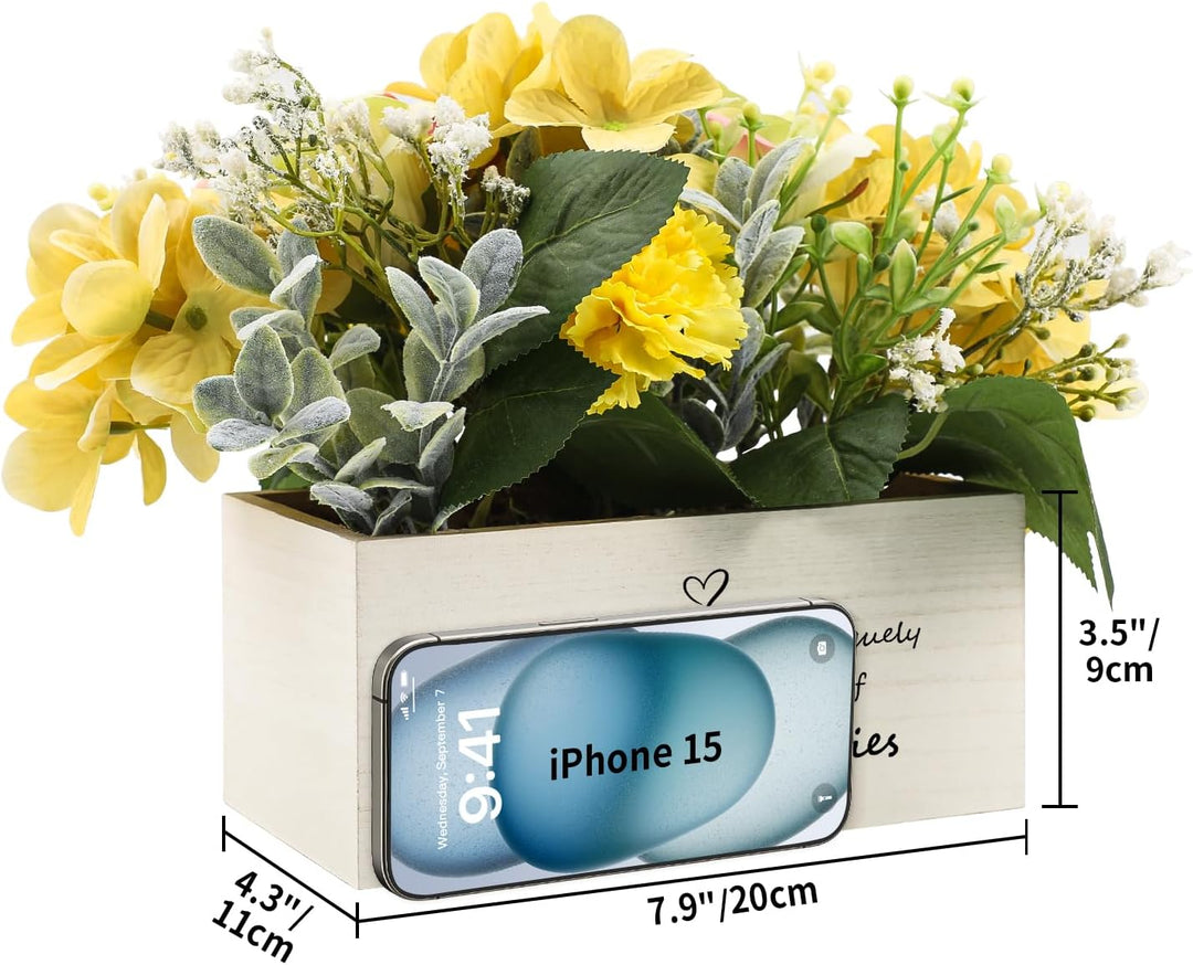 Personalized Name Wooden Box with Artificial Flowers - Decorative Container
