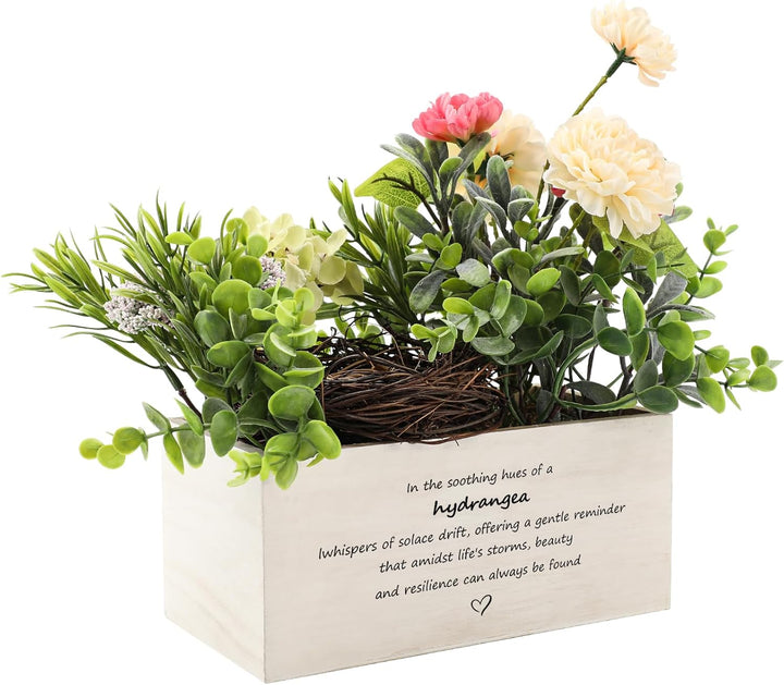 Personalized Name Wooden Box with Artificial Flowers - Decorative Container