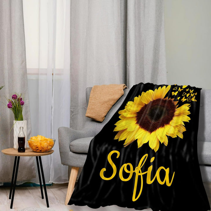 Personalized custom blanket with name sunflower floral blanket