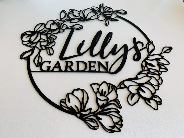 Personalized Flower Garden Name Sign, Custom Metal Wall Art