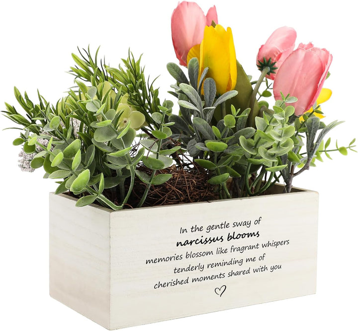 Personalized name custom wooden box with artificial flowers