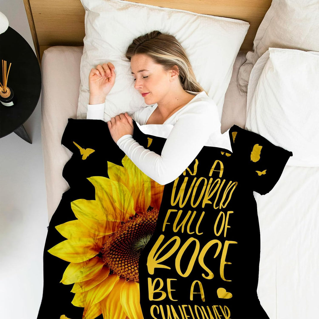 Personalized custom blanket with name sunflower floral blanket