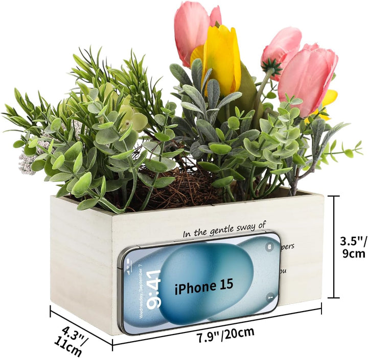 Personalized Name Wooden Box with Artificial Flowers - Decorative Container