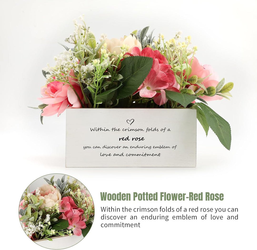 Personalized Name Wooden Box with Artificial Flowers - Decorative Container