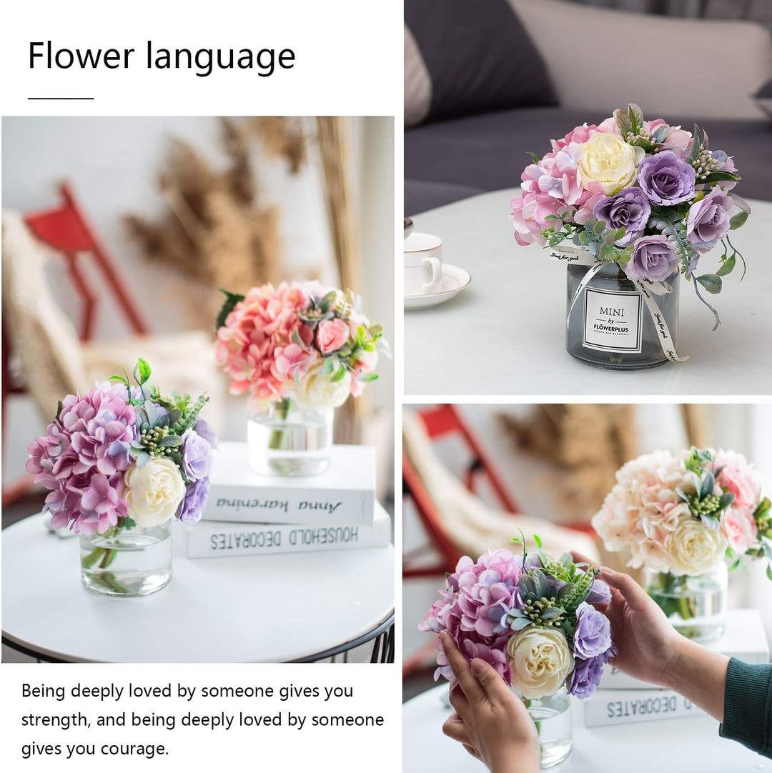 Personalized artificial hydrangea and glass vase decoration Ins style