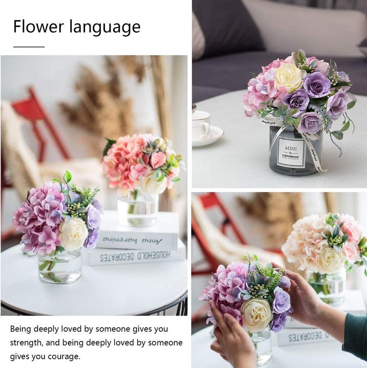 Personalized artificial hydrangea and glass vase decoration Ins style