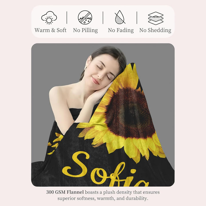 Personalized custom blanket with name sunflower floral blanket