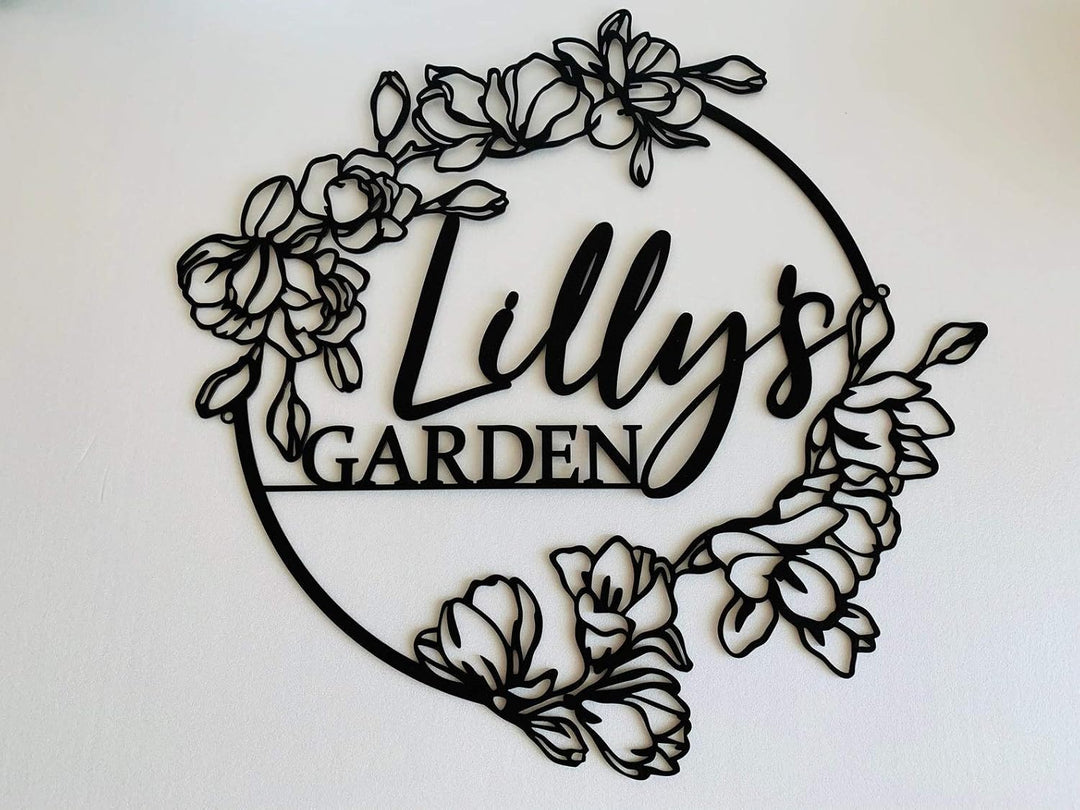 Personalized Flower Garden Name Sign, Custom Metal Wall Art