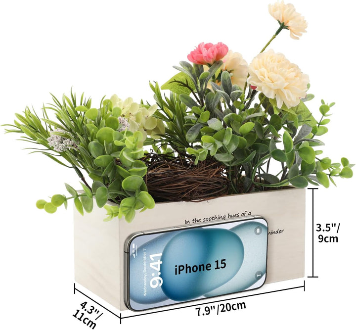Personalized Name Wooden Box with Artificial Flowers - Decorative Container