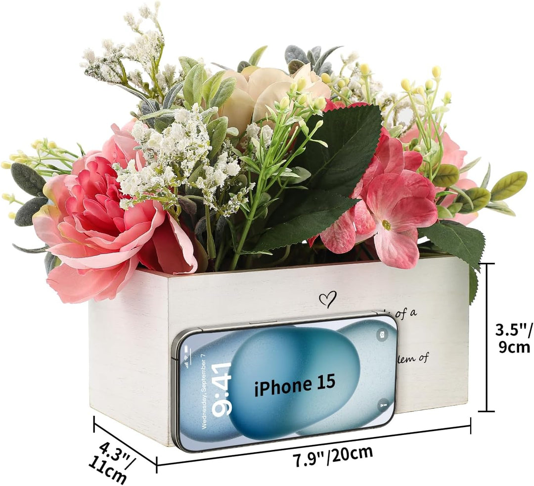 Personalized Name Wooden Box with Artificial Flowers - Decorative Container