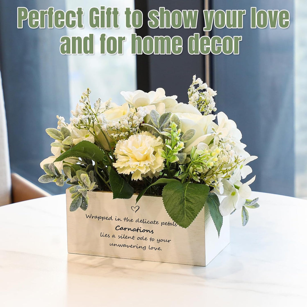 Personalized Name Wooden Box with Artificial Flowers - Decorative Container
