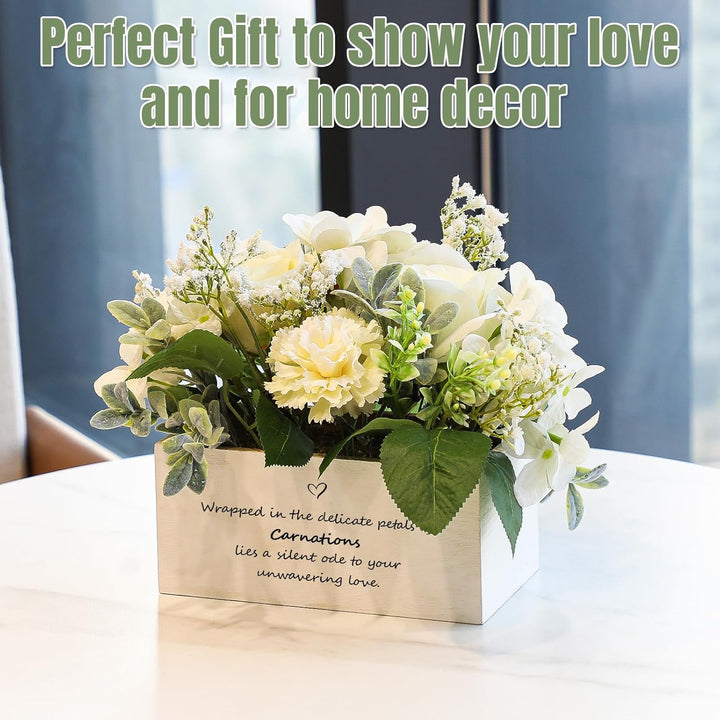 Personalized Name Wooden Box with Artificial Flowers - Decorative Container