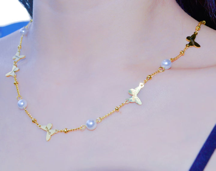 Personalized butterfly pearl name custom necklace