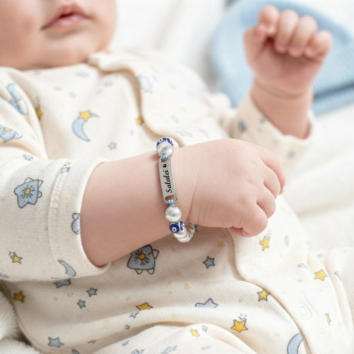 Personalized Evil Eye Baby Bracelet – Custom Handwoven Birth Keepsake for Newborns & Infants