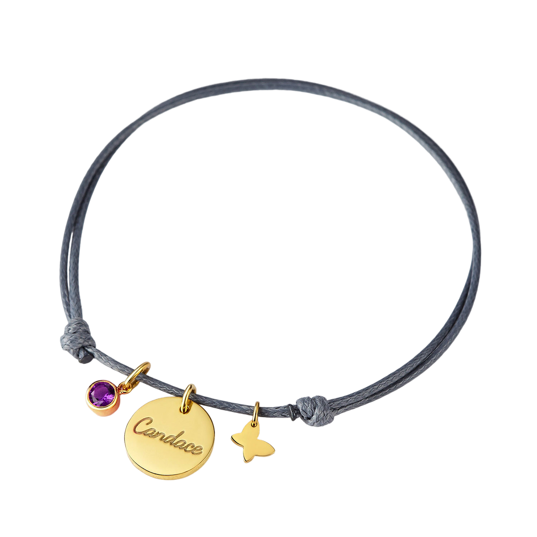 Personalized Braided Rope Name & Birthstone Bracelet – Sterling Silver, Adjustable Newborn Gift