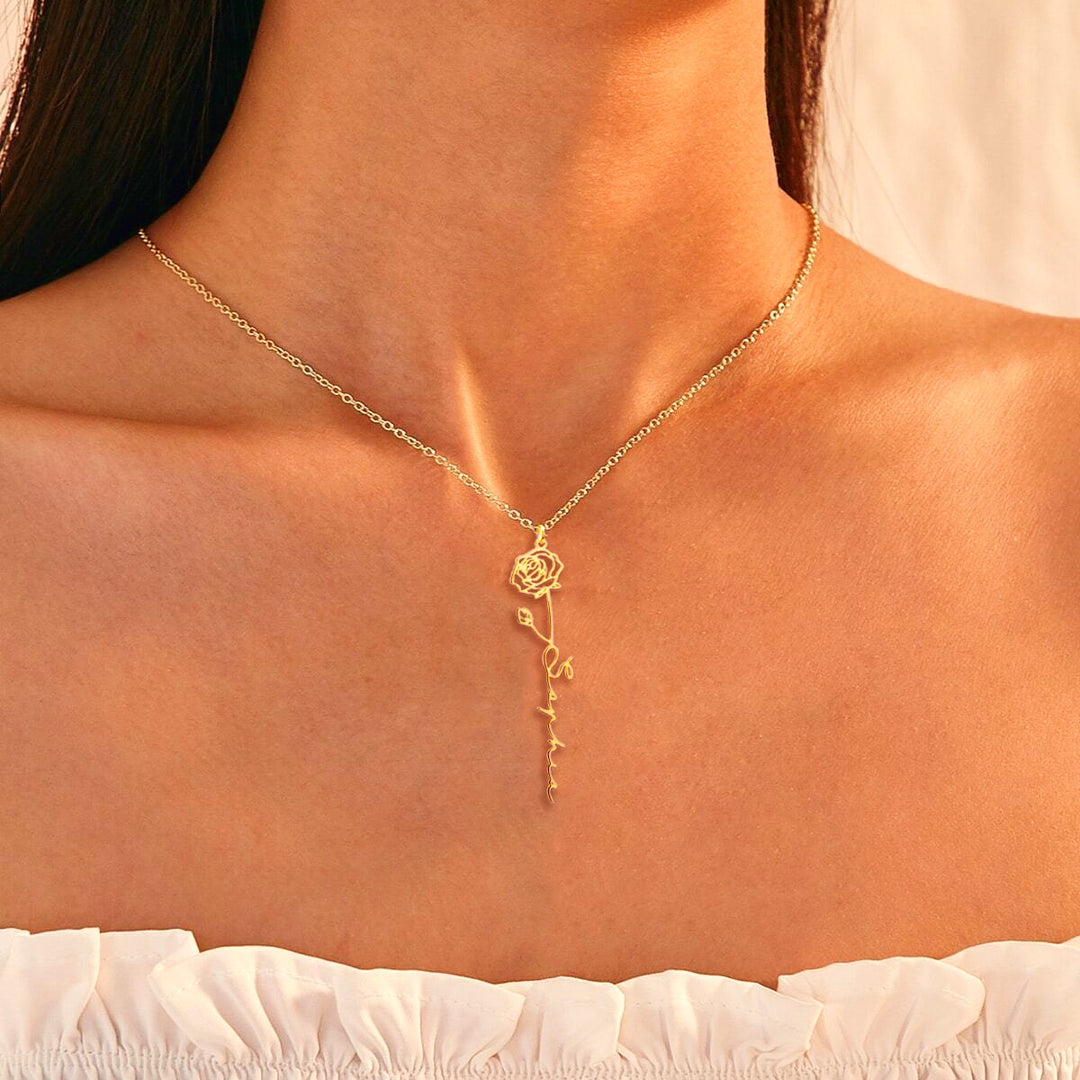 Personalized Birth Flower Name Necklace