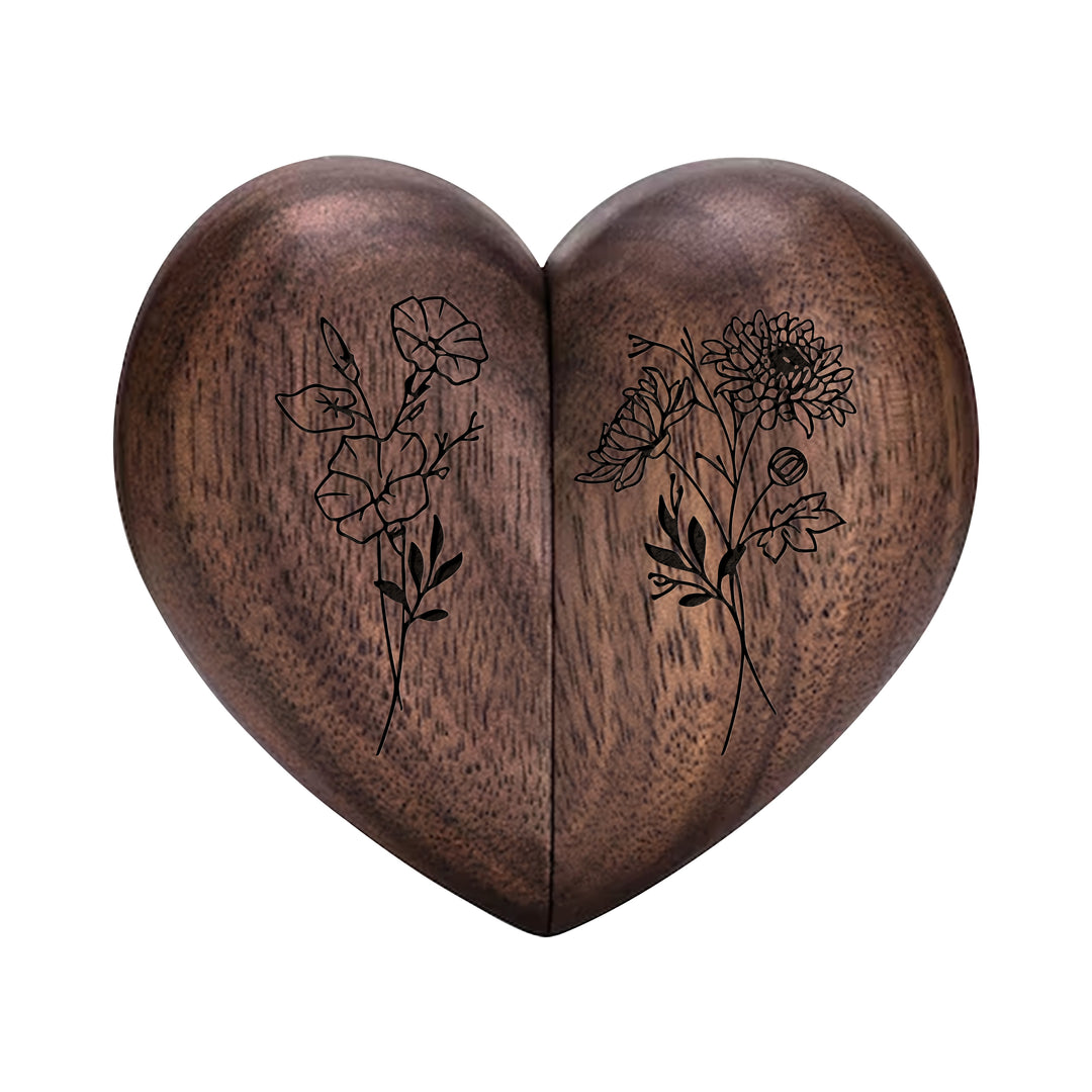Personalized Wooden Ring Box & Gift Couples With Engraved Birth Flowers On The Back