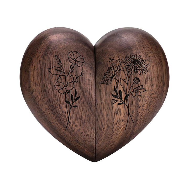 Personalized Wooden Ring Box & Gift Couples With Engraved Birth Flowers On The Back