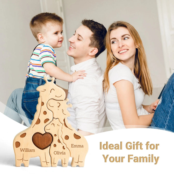 Personalized Family Giraffes Puzzle – Custom Wooden Name Puzzle for Families
