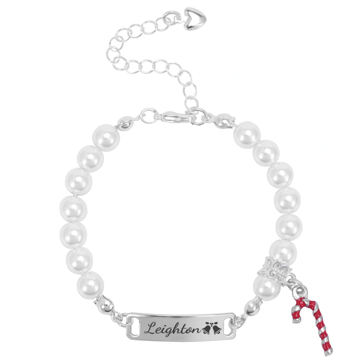 Custom Candy Cane Pearl Bracelet – Adjustable Christmas Gift