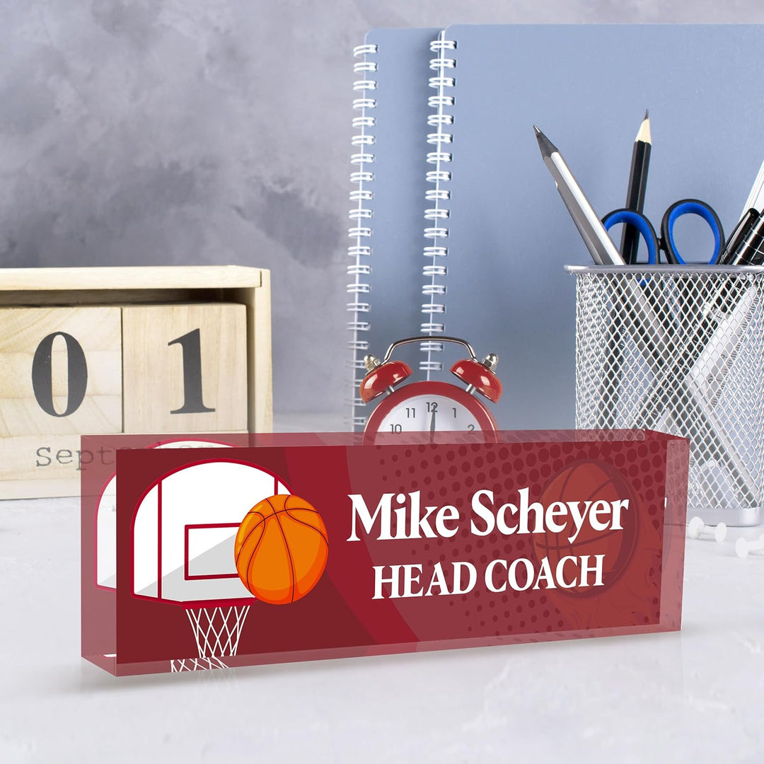 Personalized acrylic desk nameplate, customized ball coach gift