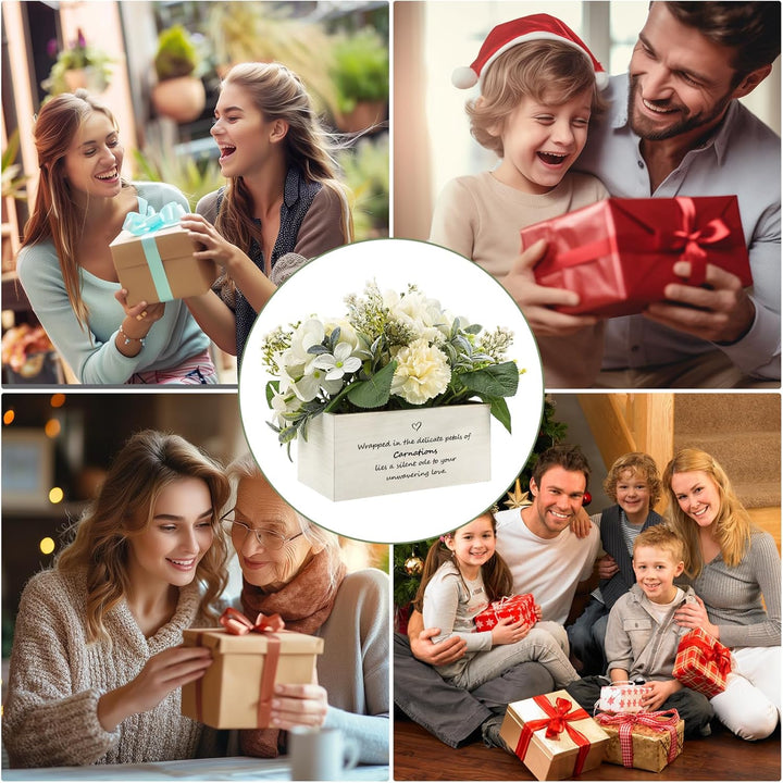 Personalized Name Wooden Box with Artificial Flowers - Decorative Container