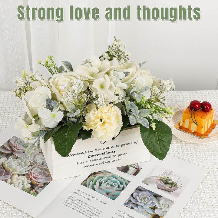 Personalized Name Wooden Box with Artificial Flowers - Decorative Container