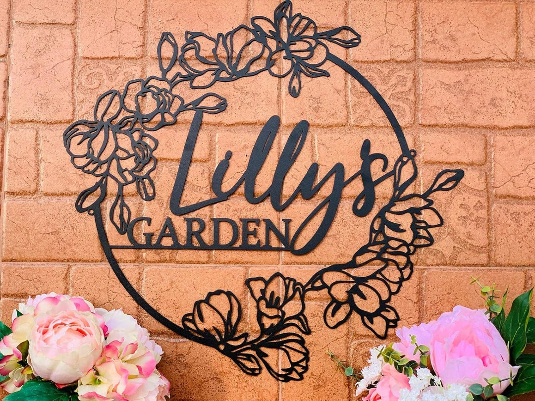 Personalized Flower Garden Name Sign, Custom Metal Wall Art