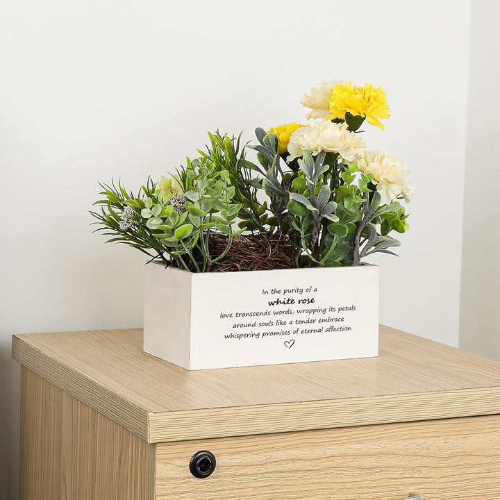 Personalized Name Wooden Box with Artificial Flowers - Decorative Container