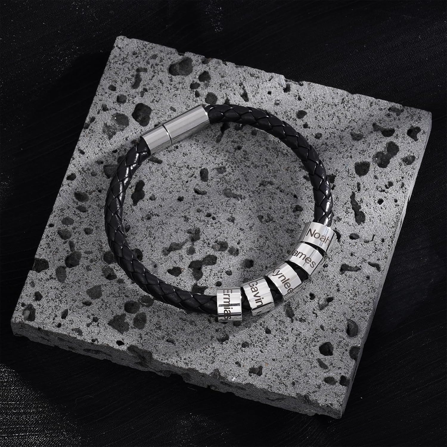 Personalized Mens Leather Bracelet Custom Bracelets Bead Engraved with Name