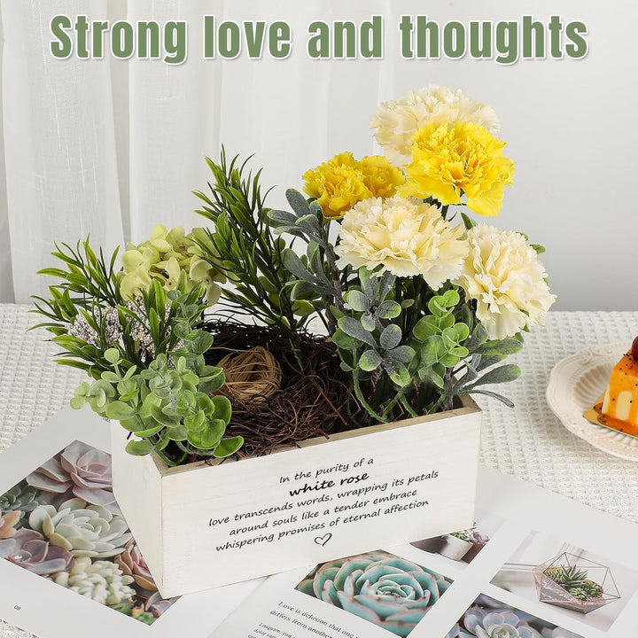 Personalized Name Wooden Box with Artificial Flowers - Decorative Container