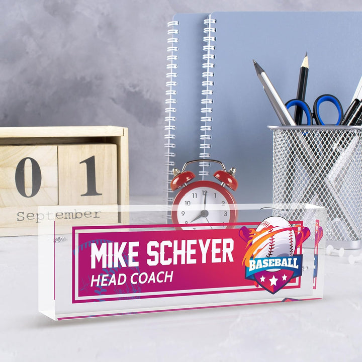 Personalized acrylic desk nameplate, customized ball coach gift