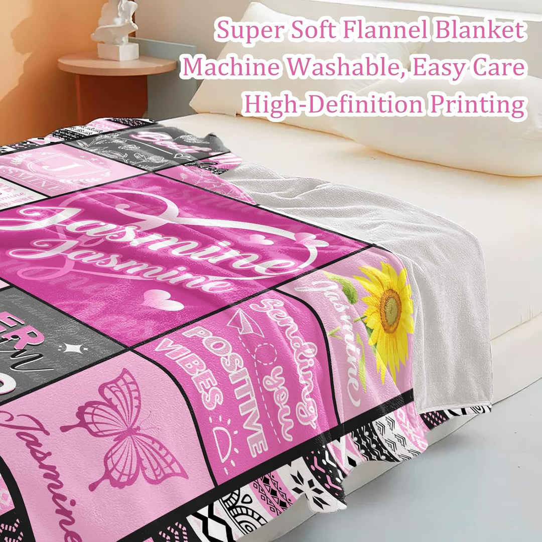 Personalized Name Blanket with Text Birth Month Flower