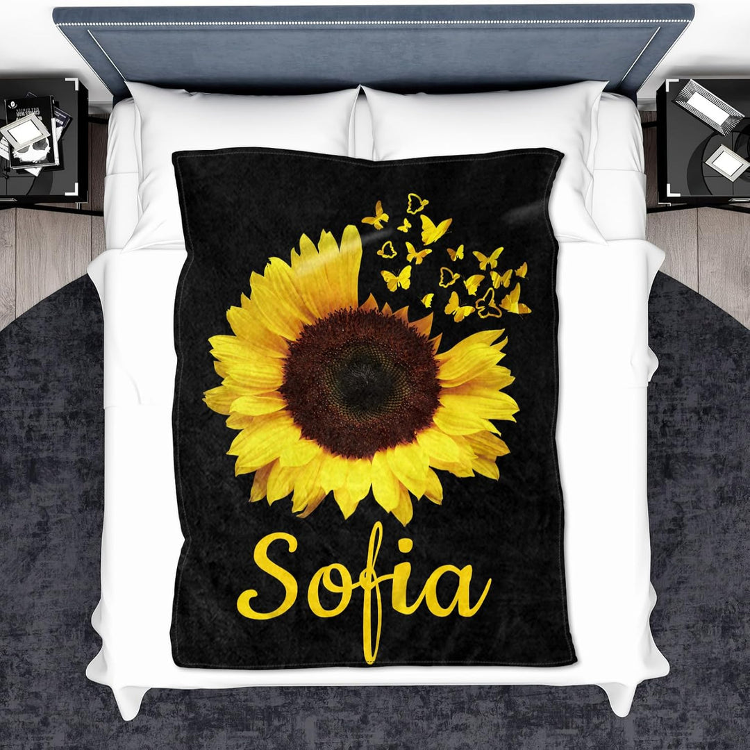 Personalized custom blanket with name sunflower floral blanket