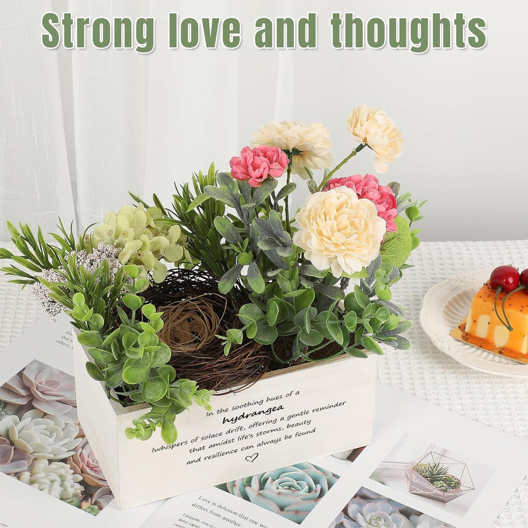 Personalized Name Wooden Box with Artificial Flowers - Decorative Container